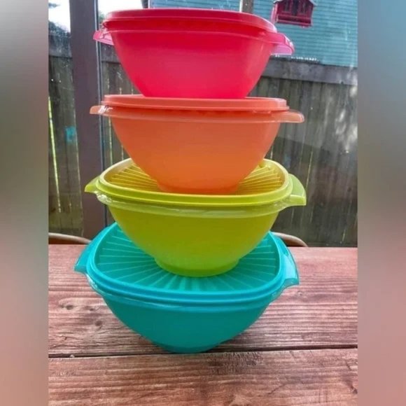 NEW Tupperware Servalier 4-Pc. Bowl Set, multicolor, stacking - Picture 3 of 4
